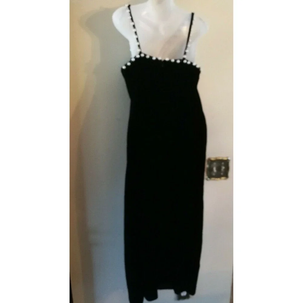 Women Midi ST AL Exclusive Cocktail Black Velvet Dress w Pearls Size 12 See desc